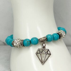 Faux Turquoise Rhinestone Beaded Stretch Bracelet